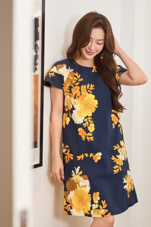 Sixdo Navy Floral Woven Mini Dress